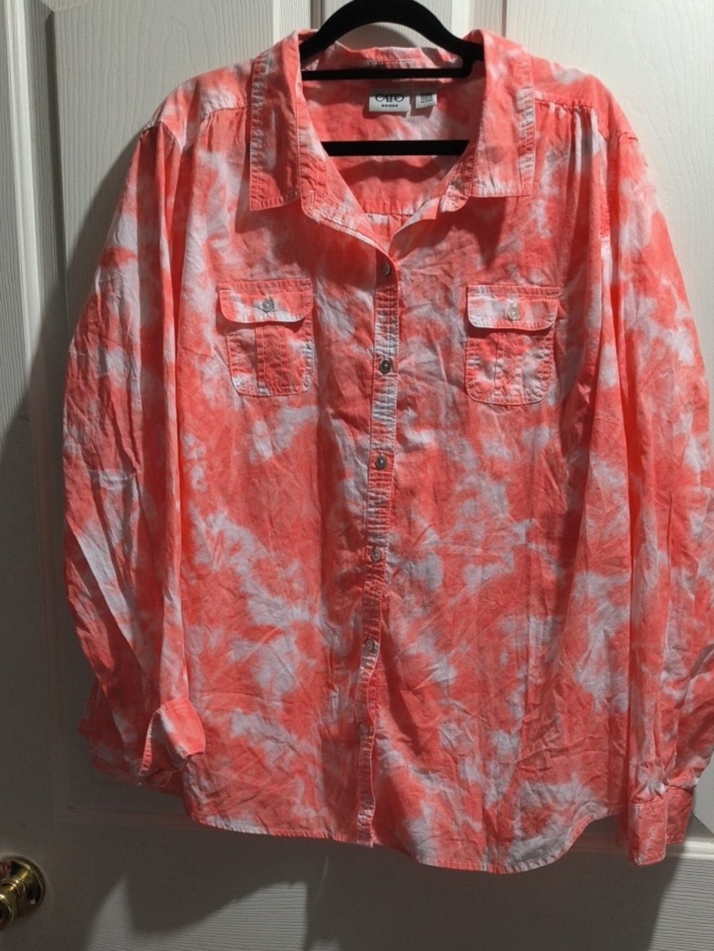 Cato Coral and White Tie-Dye Button-Down Shirt